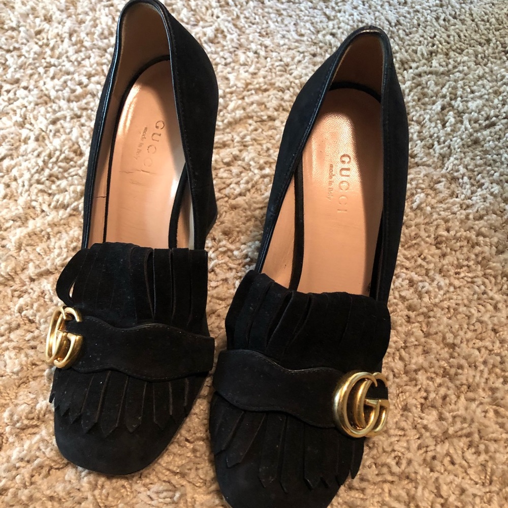 Black Suede Gucci Marmont High Heel Pumps